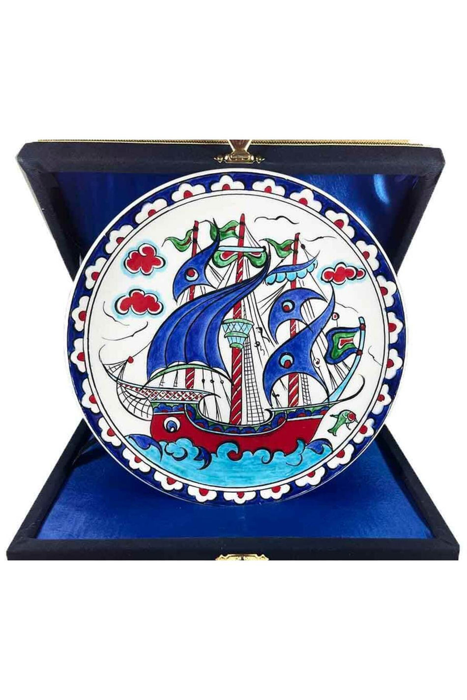 Cini Evi Iznik Tile Plate Osmanli Galleon Patterned 18 cm - MALLTURK
