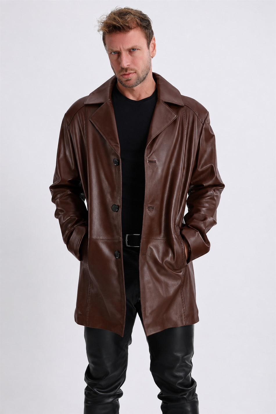 Leather Club Cappotto in pelle vegetale color caffè