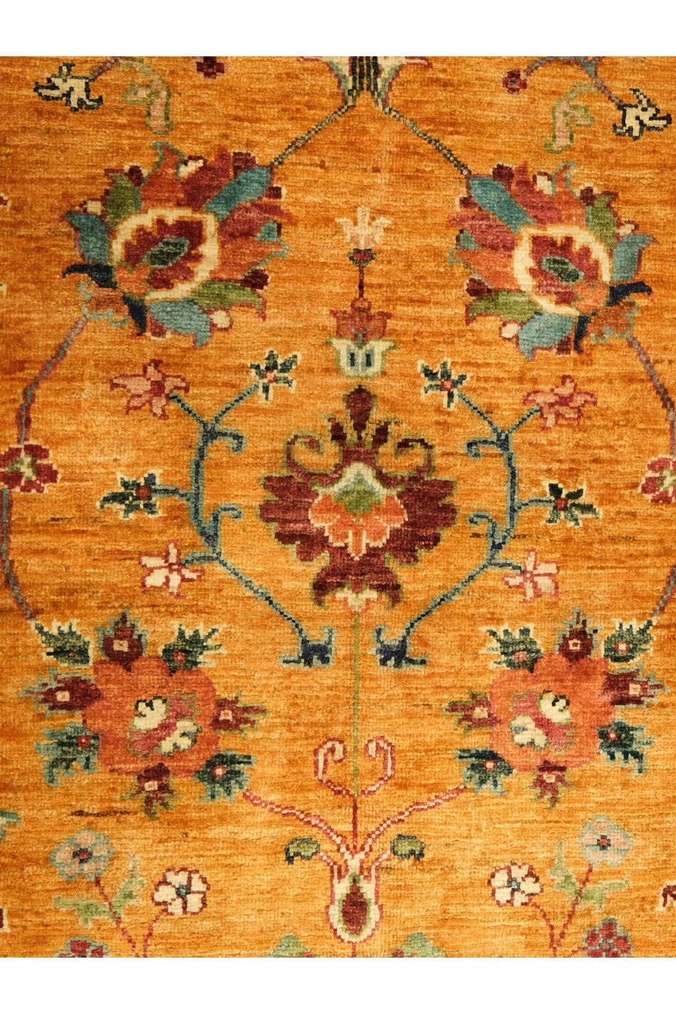 Vog Sultani Handmade Anatolian Motif Patterned Modern and Traditional Living Room Rug with Orange Fringes - MALLTURK
