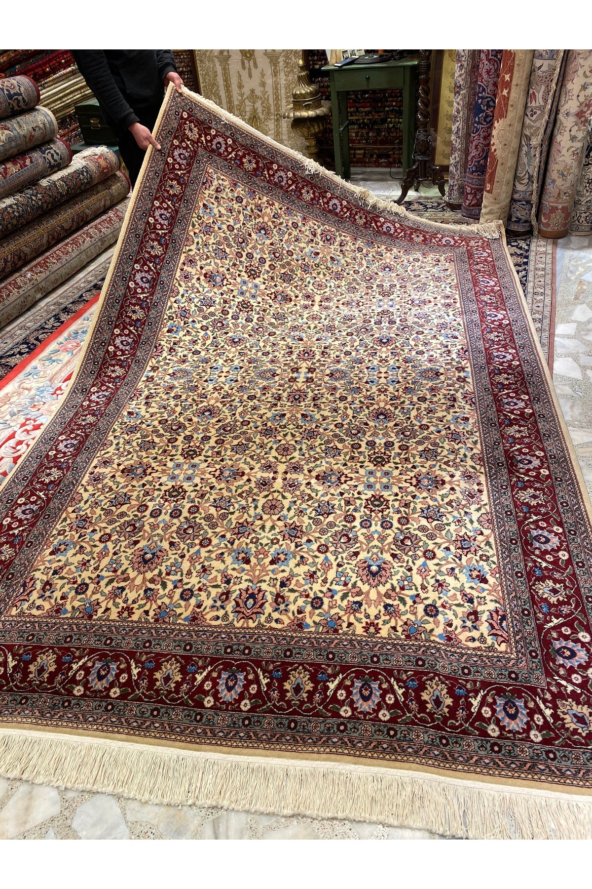 RD RAMAZAN DAG Hand Rug Art Hand-Woven Sumerbank Hereke Rug Lalezar Design Cotton Base Wool Weave olup Natural Dye 3x2 - MALLTURK