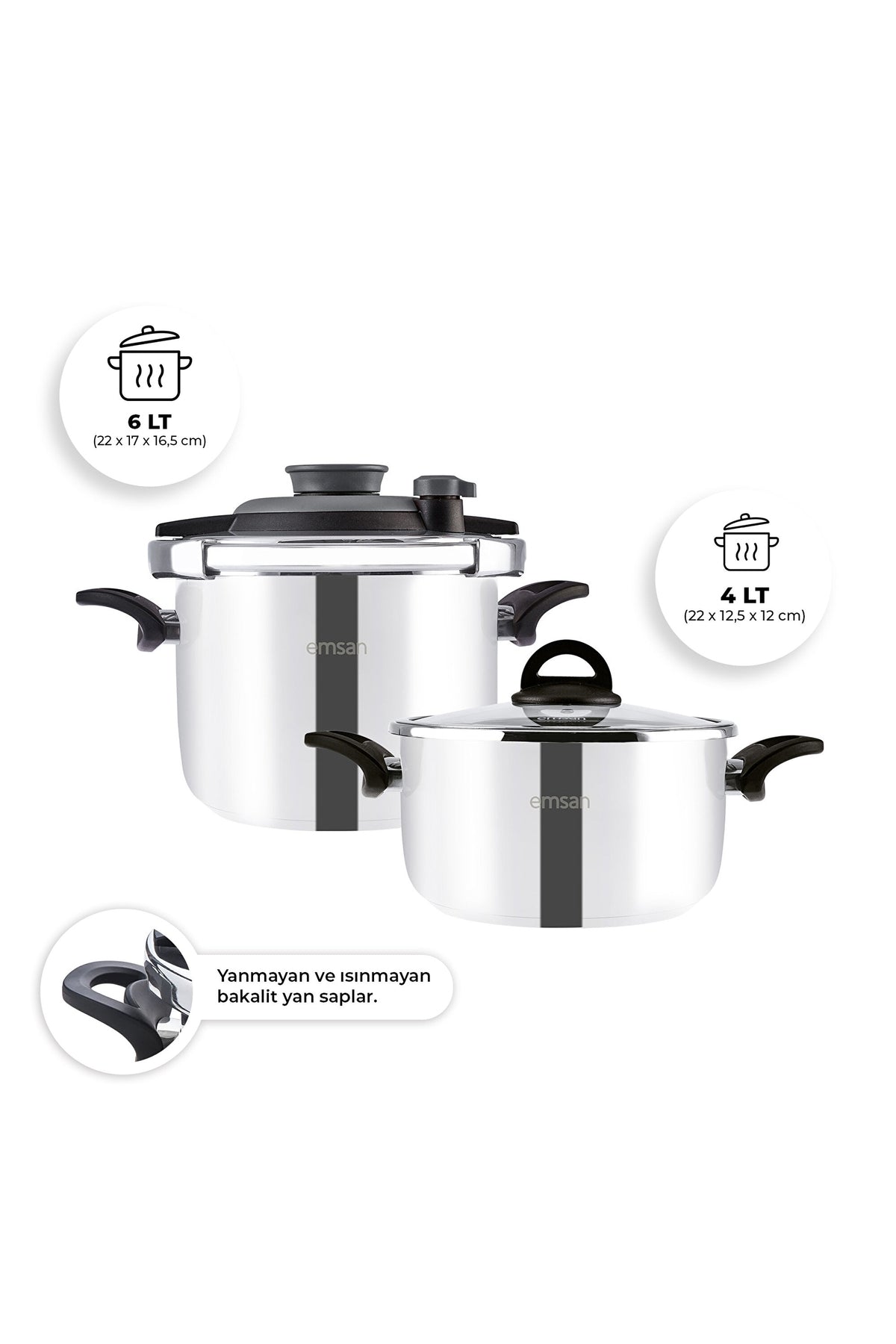 Emsan Vera Pressure Cooker Set 4+6 Liters Black - MALLTURK