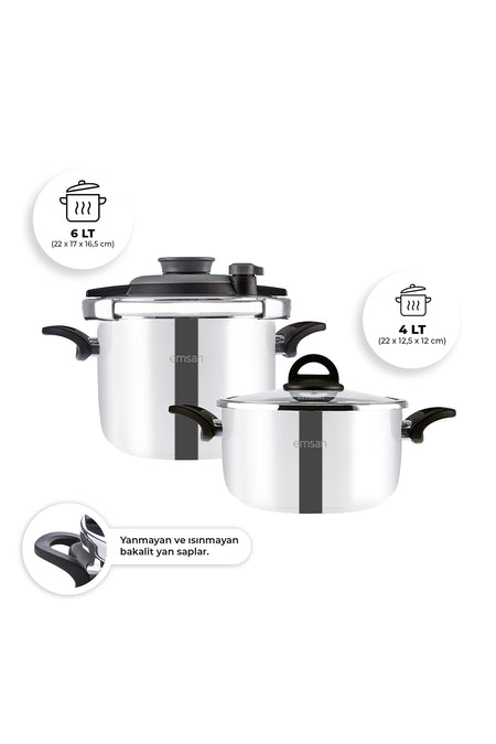 Emsan Vera Pressure Cooker Set 4+6 Liters Black - MALLTURK