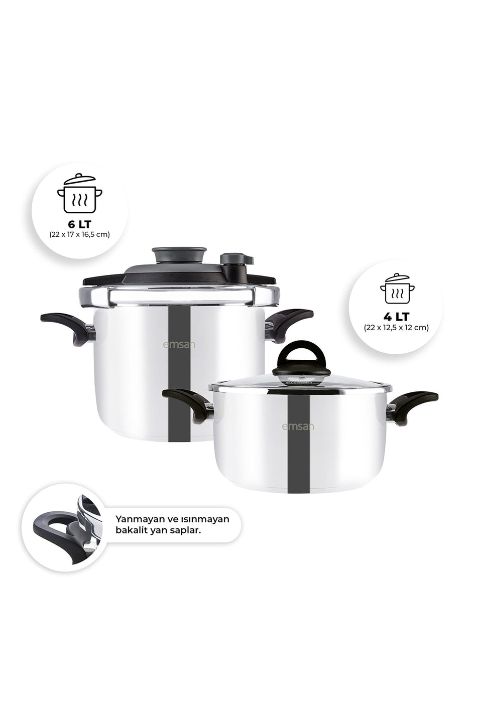 Emsan Vera Pressure Cooker Set 4+6 Liters Black - MALLTURK