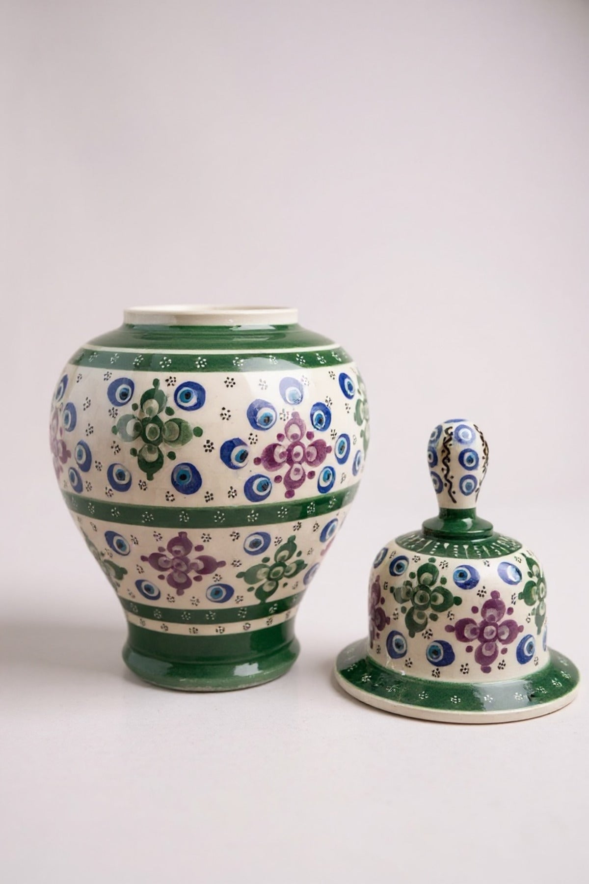 STORESZA Handmade 25cm Kutahya Ceramic Shah Cube Vase – Green & Purple Pattern (Wheel Work, Special Styrofoam Packaging) - MALLTURK