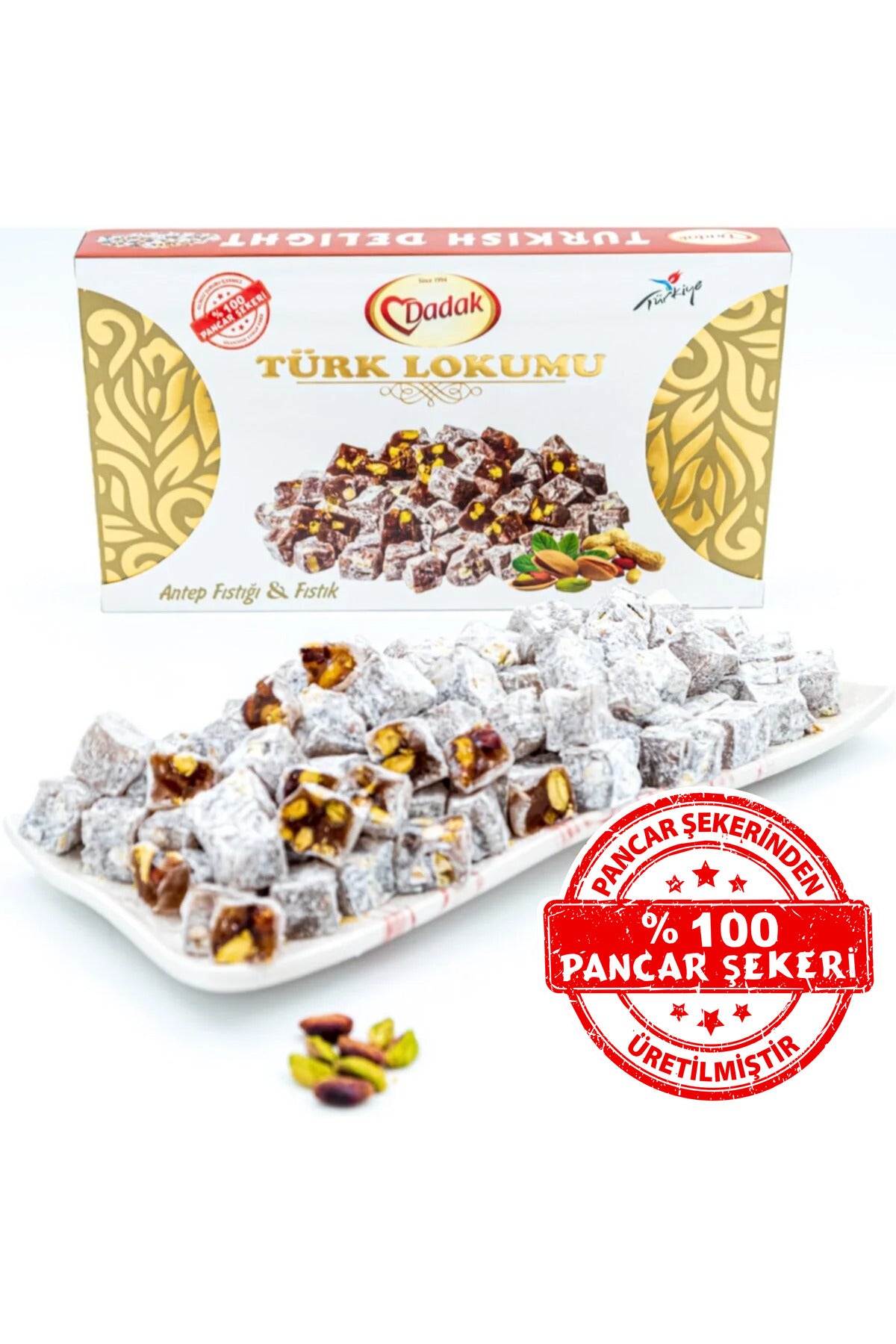 Dadak Turkish Delight and kuruyemis Powdered Sugar Pistachio Mini Turkish Delight 500 g - MALLTURK