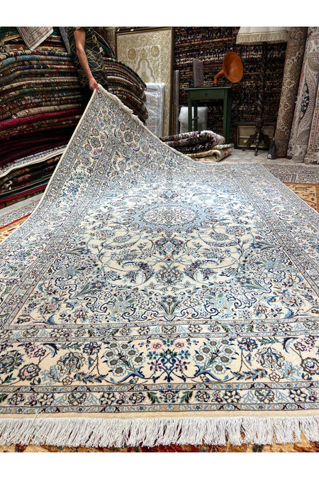 RD RAMAZAN DAG Hand Rug Art Hand-Woven Iranian Nain Rug Premium Quality Wool Blend Size 290x200 - MALLTURK