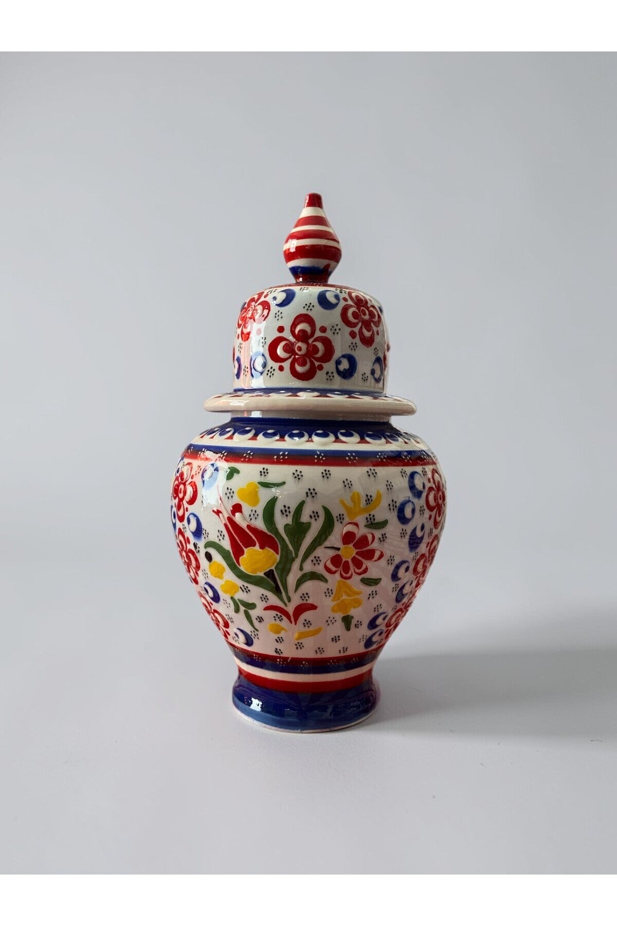 YOOS Handmade Navy Blue Wheelwork 25cm Kutahya Ceramic Shah Cube Ceramic Vase - MALLTURK