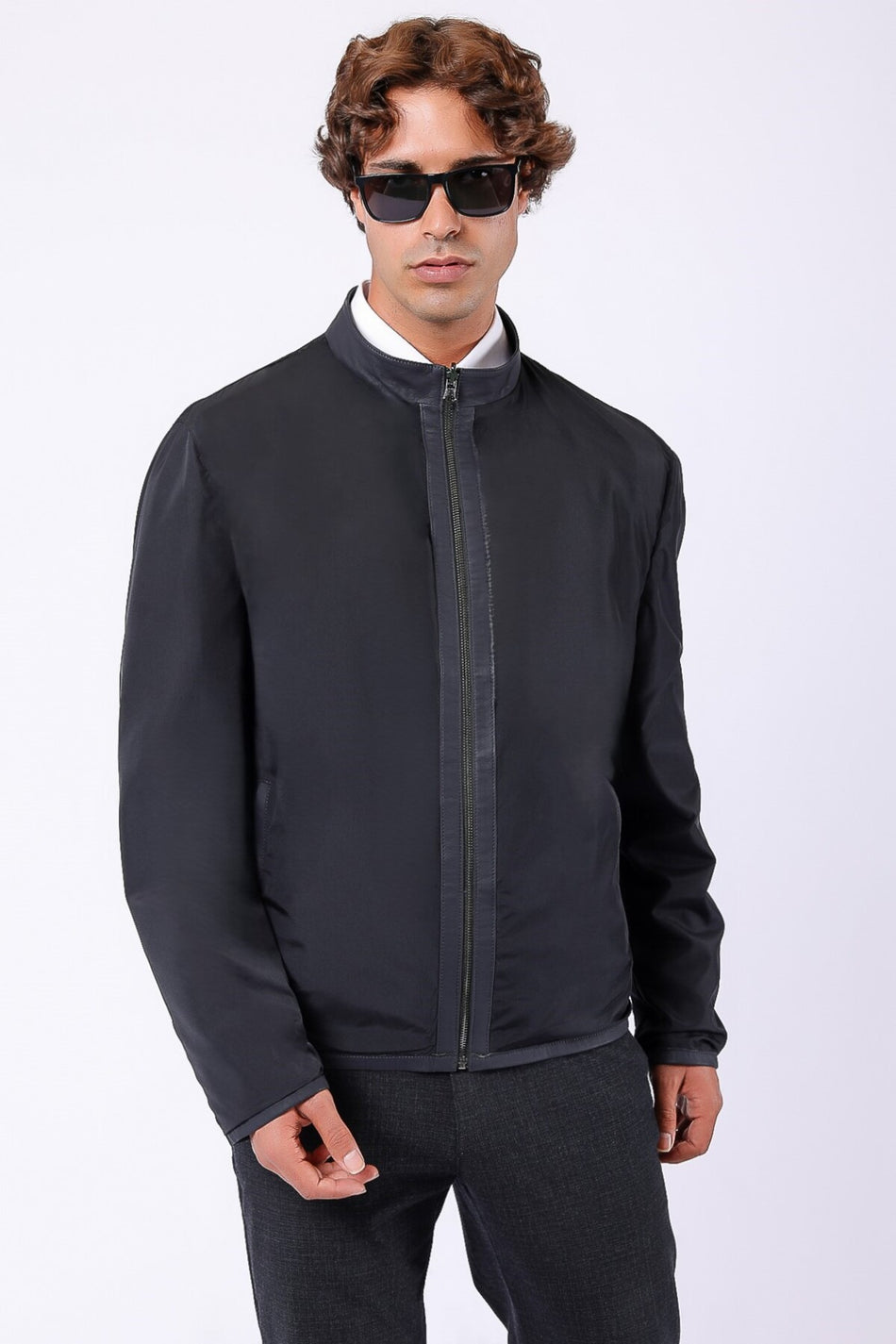 Giacca reversibile in vera pelle nera e antracite Leather Club