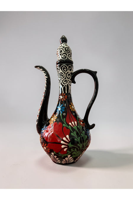 YOOS Handmade 25cm Embossed and Lace Work Delicate Jug Ceramic Vase Black - MALLTURK