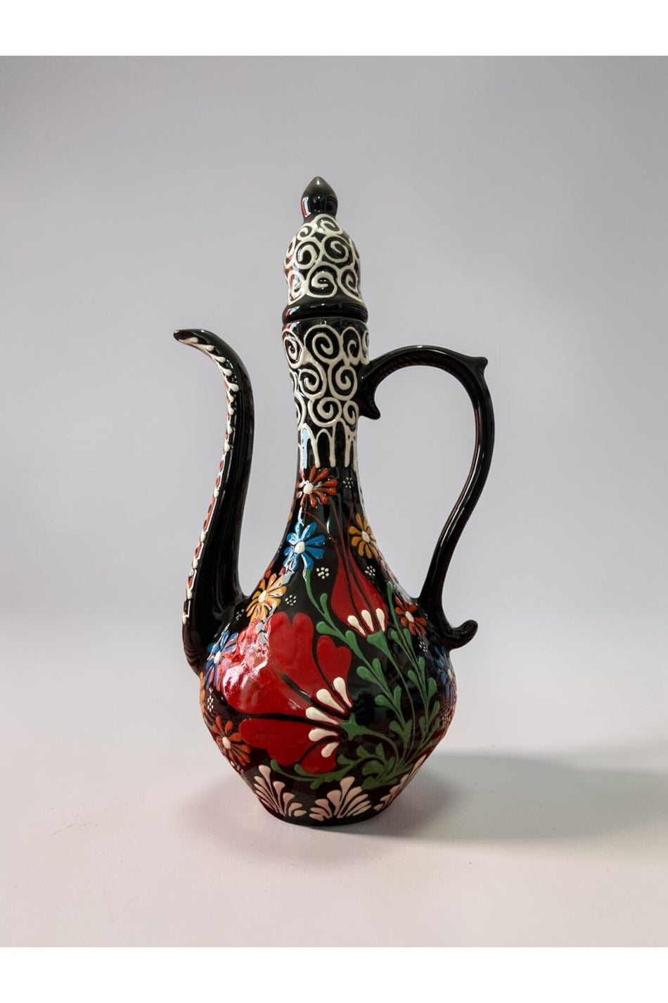 YOOS Handmade 25cm Embossed and Lace Work Delicate Jug Ceramic Vase Black - MALLTURK