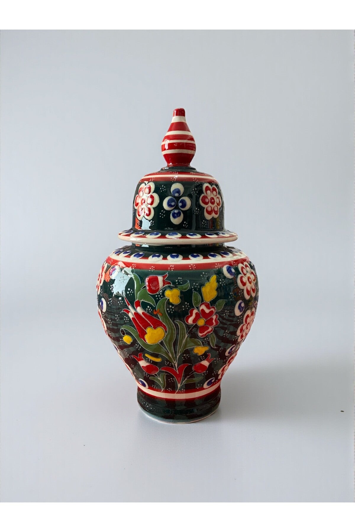 YOOS Handmade Green Wheelwork 25cm Kutahya Ceramic Shah Cube Ceramic Vase - MALLTURK