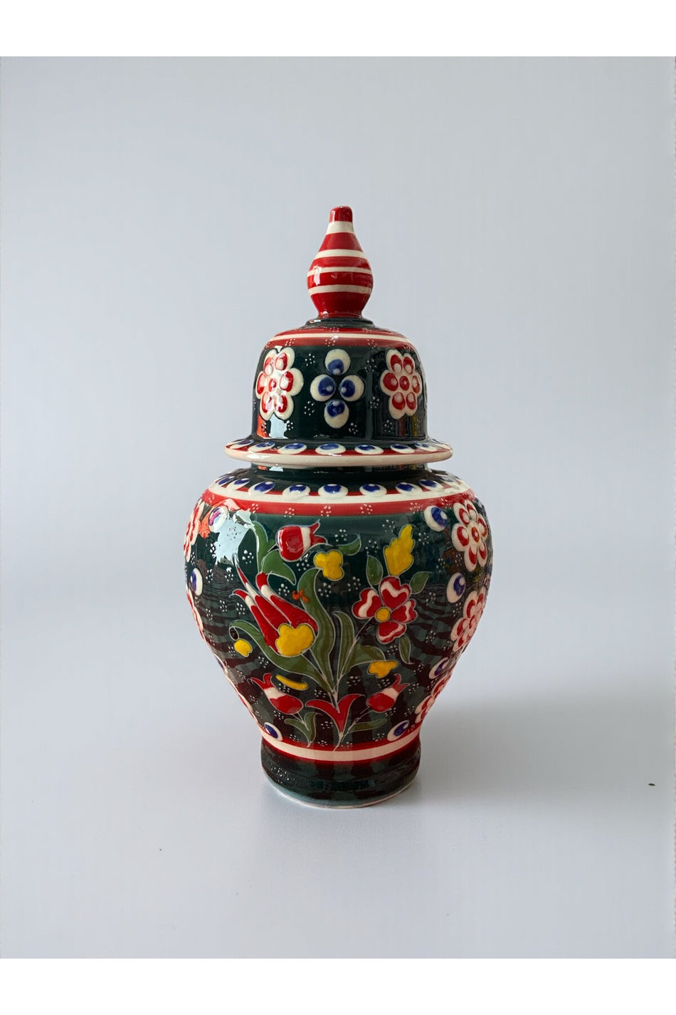 YOOS Handmade Green Wheelwork 25cm Kutahya Ceramic Shah Cube Ceramic Vase - MALLTURK