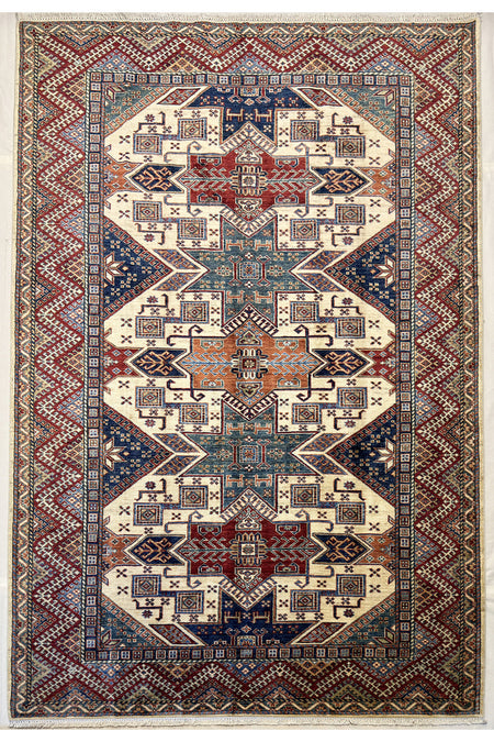 Afghan Rug Hand-Woven KAZAK Design 100% Wool Natural Dye Handicraft ile Harika Renkler