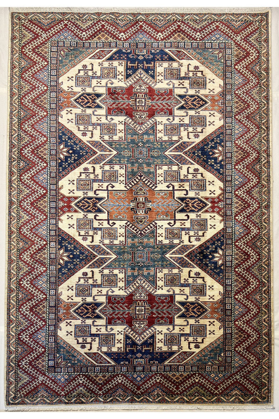 Afghan Rug Hand-Woven KAZAK Design 100% Wool Natural Dye Handicraft ile Harika Renkler - MALLTURK