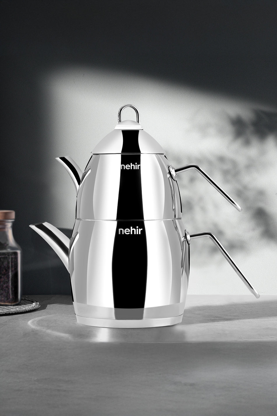 Nehir Florina Maxi Large Size Stainless Steel 1.15-2.25 Lt. Teapot Set - MALLTURK