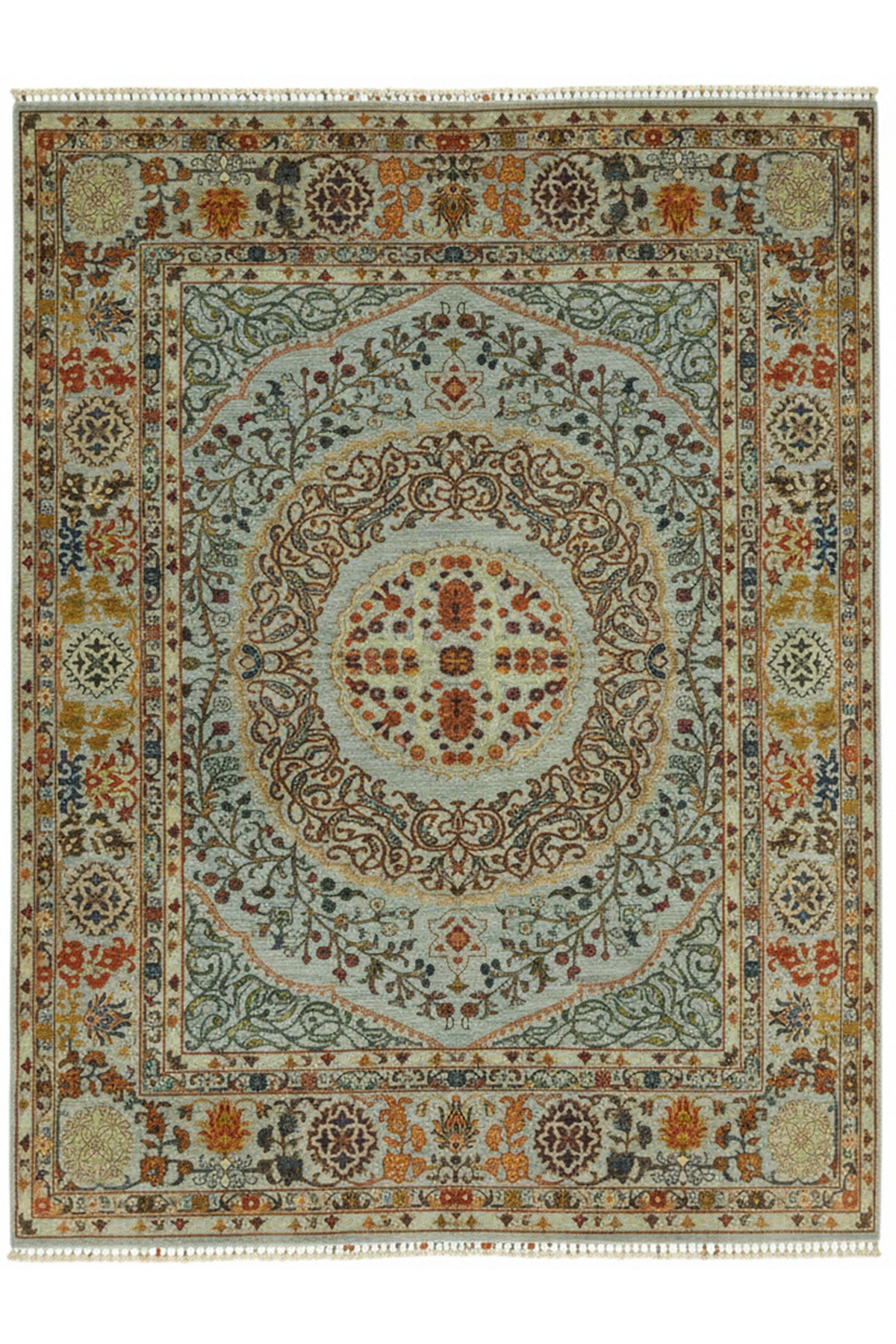 Vog Rug Sultani Handcrafted Blue Multicolor Pattern Fringed Anatolian Pattern Modern and Traditional Living Room Rug