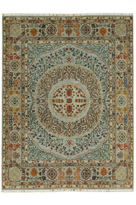 Vog Rug Sultani Handcrafted Blue Multicolor Pattern Fringed Anatolian Pattern Modern and Traditional Living Room Rug