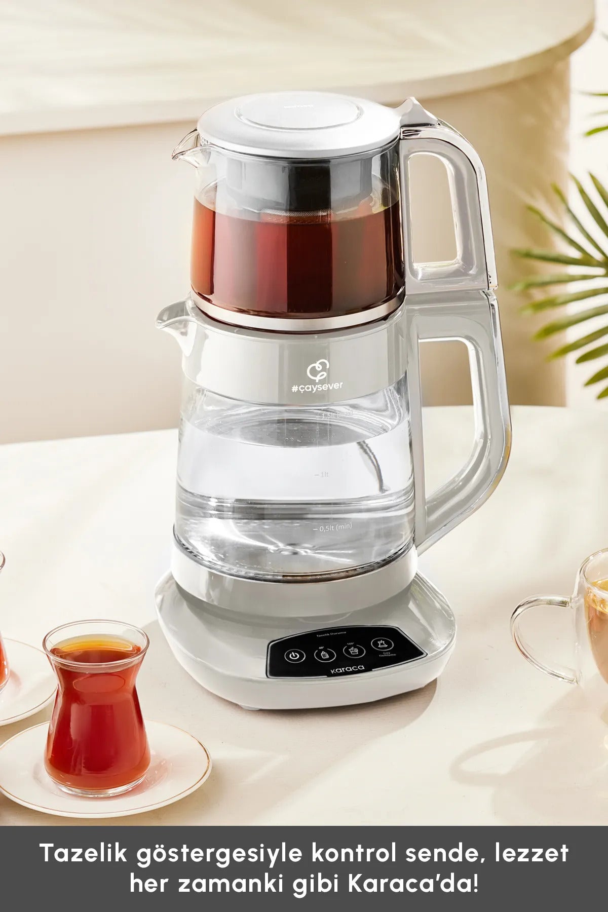 Karaca Tea, Baby Food Water and Kettle 3-in-1 Family Size Talking Glass Tea Maker 1700w - MALLTURK