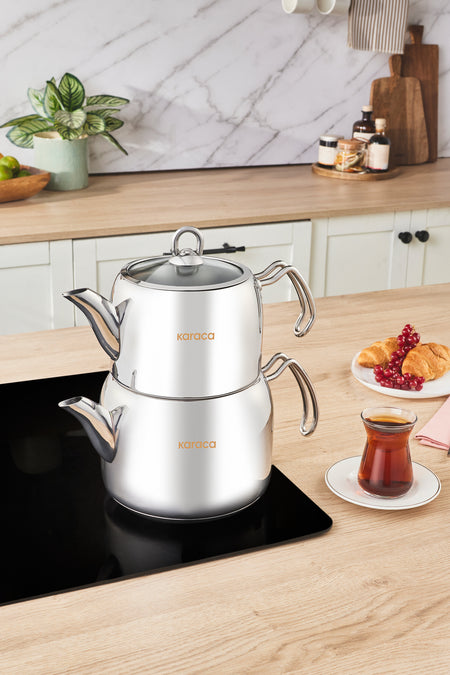 Karaca Hane Maxi Size Stainless Steel induction Compatible Teapot Set XL - MALLTURK