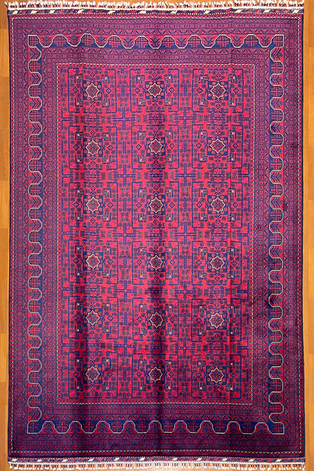 Afghan Rug 6 Meter Red Afghan El Rug Natural Dye Handicraft ile Harika Yildiz Pattern