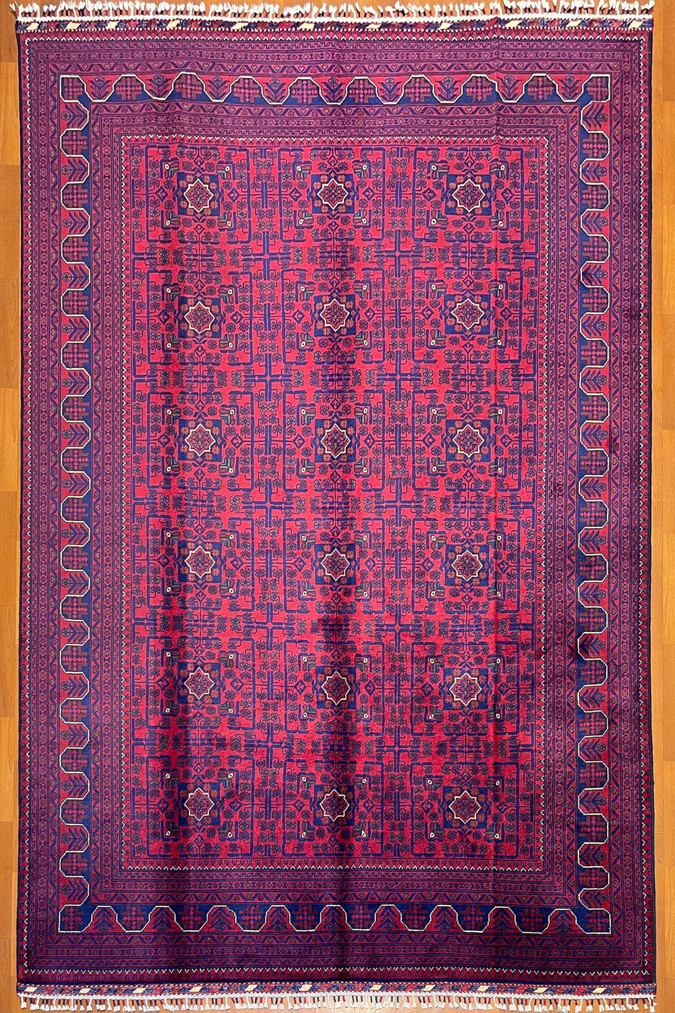 Afghan Rug 6 Meter Red Afghan El Rug Natural Dye Handicraft ile Harika Yildiz Pattern - MALLTURK