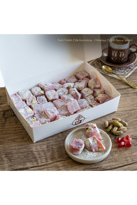 Ertokus Efendi Pomegranate Flavored Extra Pistachio Turkish Delight 250 g Double Roasted 100 Beet Sugar - MALLTURK
