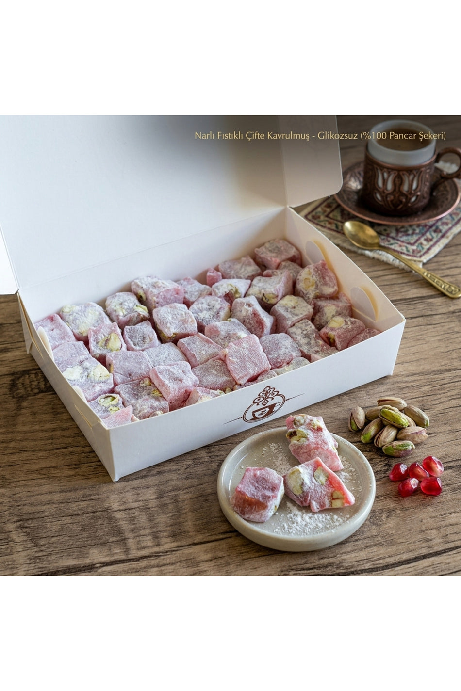 Ertokus Efendi Pomegranate Flavored Extra Pistachio Turkish Delight 250 g Double Roasted 100 Beet Sugar - MALLTURK