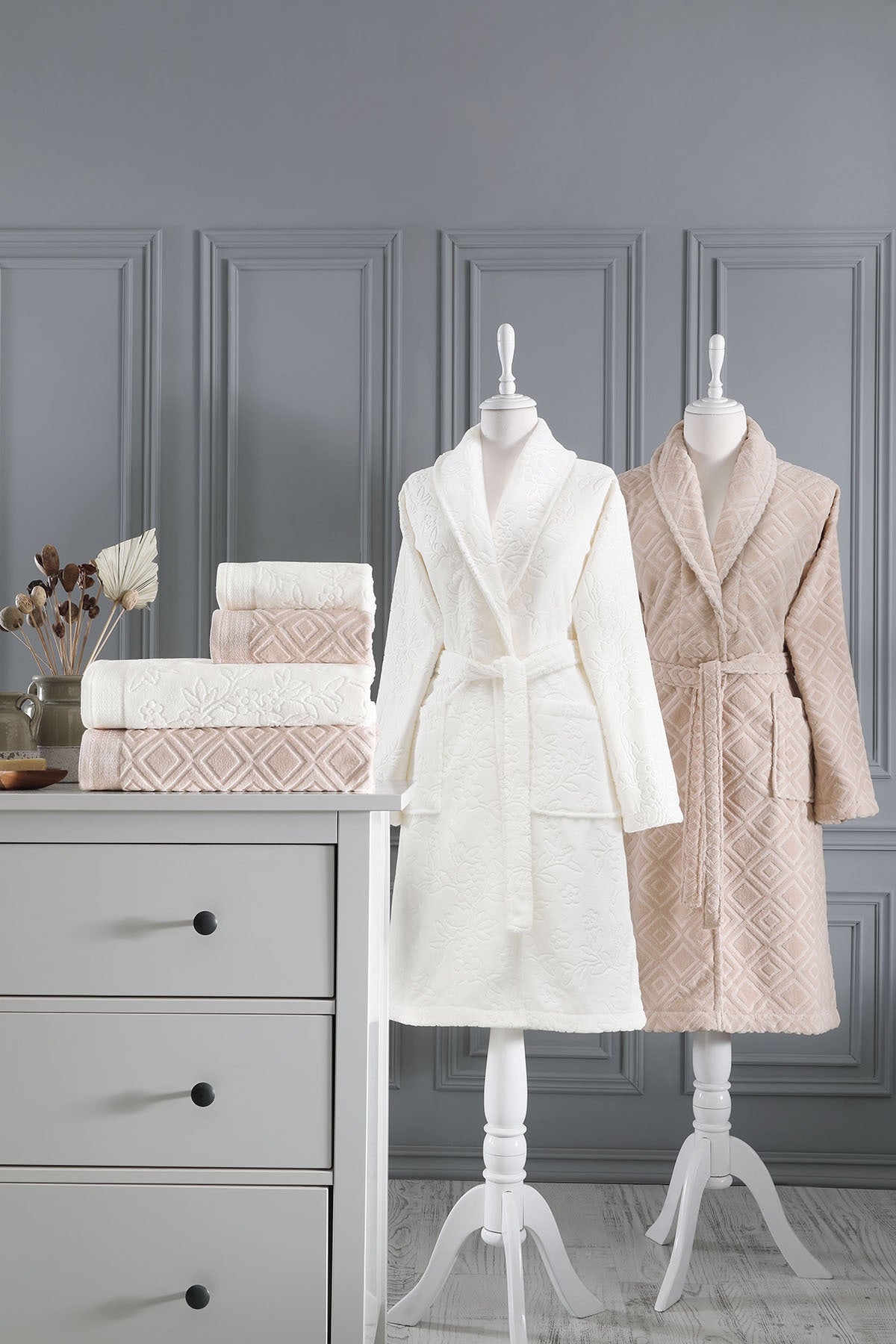 Ozdilek Pastoral Velvet Family Bathrobe Set - MALLTURK