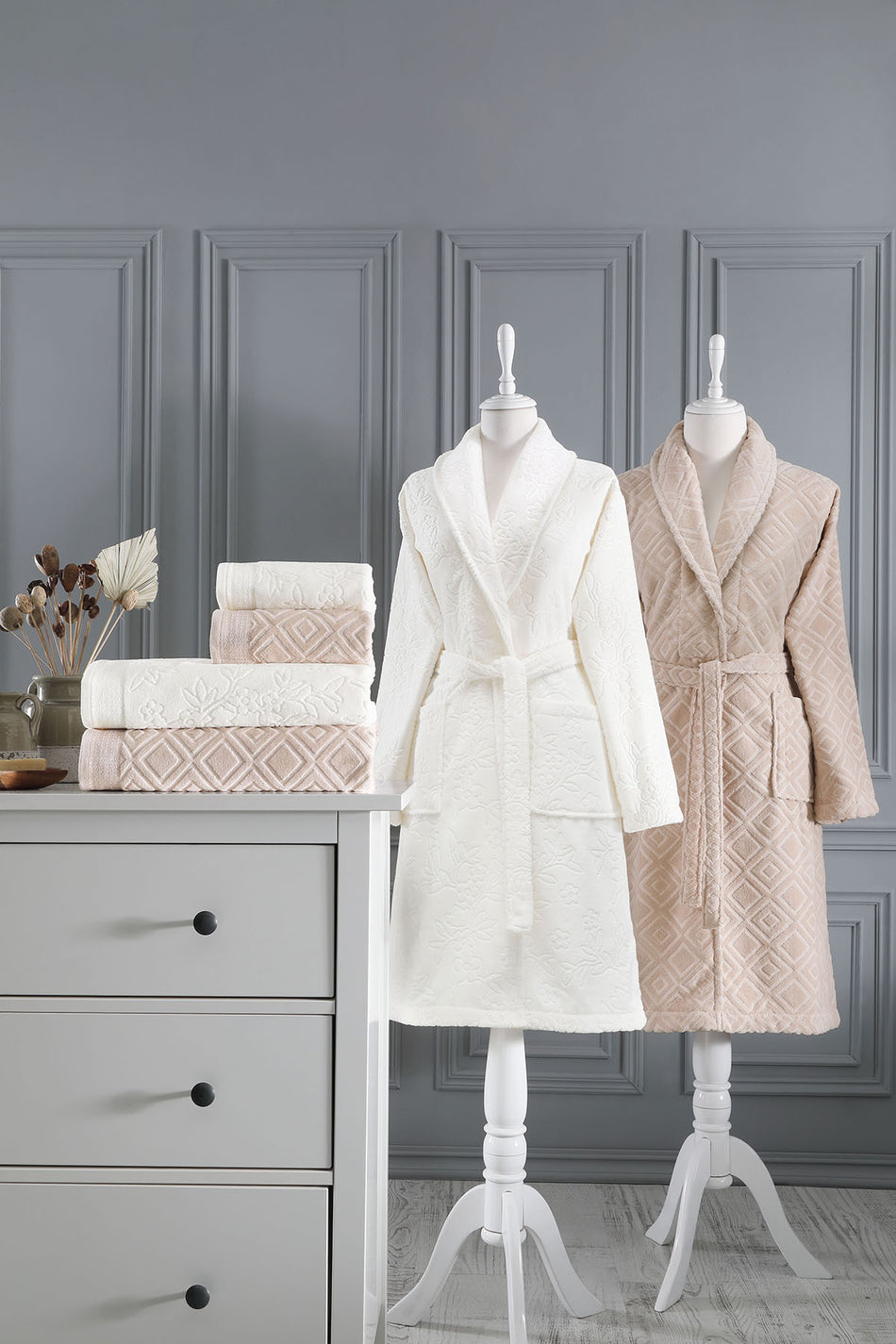 Ozdilek Pastoral Velvet Family Bathrobe Set - MALLTURK