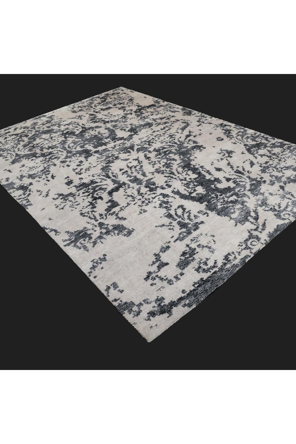 Halicizade Hand-Woven Bambu Soyut Pattern Cream Rug - MALLTURK