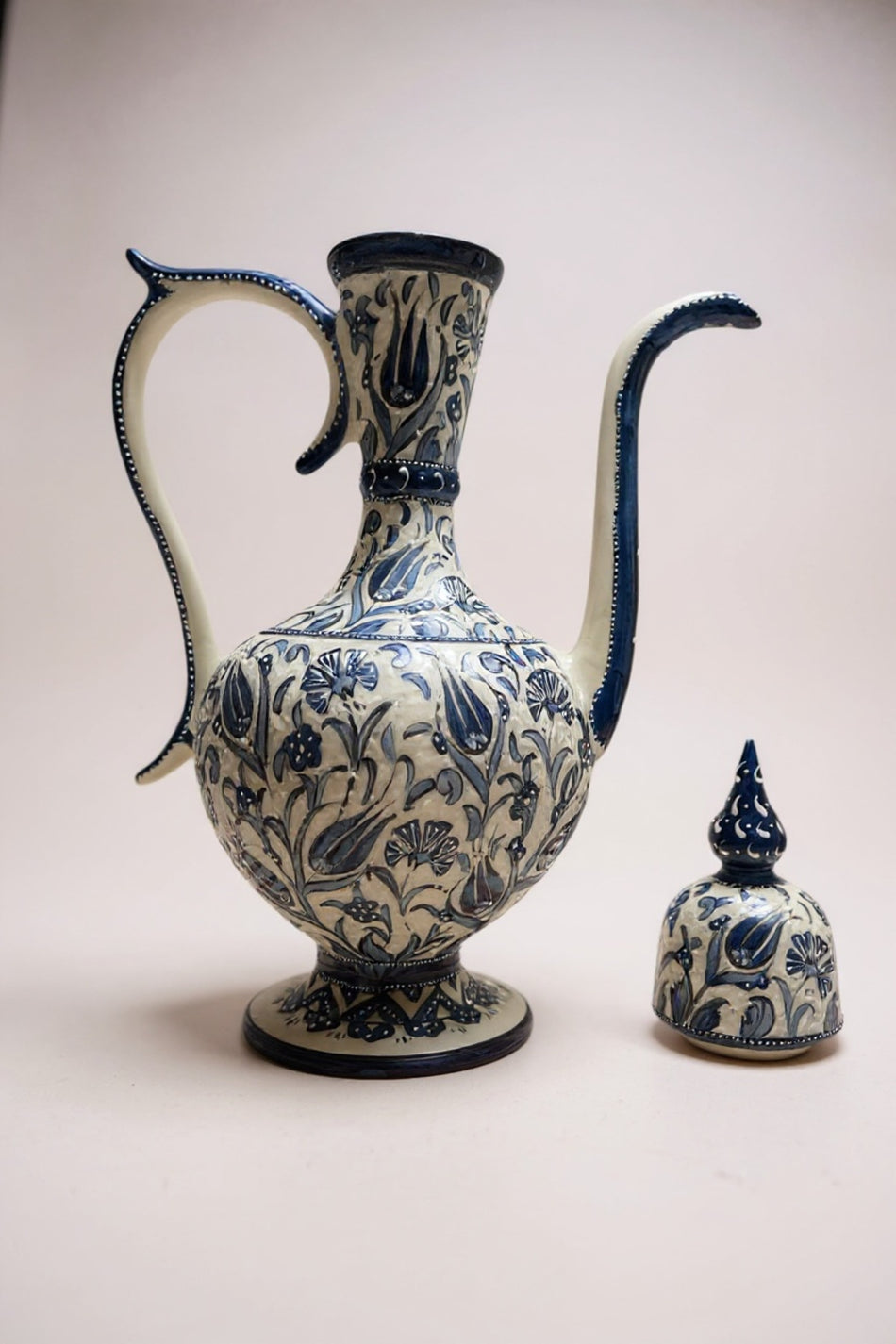 STORESZA Handmade 55cm Sable Craftsmanship Navy Blue and White Antique Porcelain Jug Vase - MALLTURK
