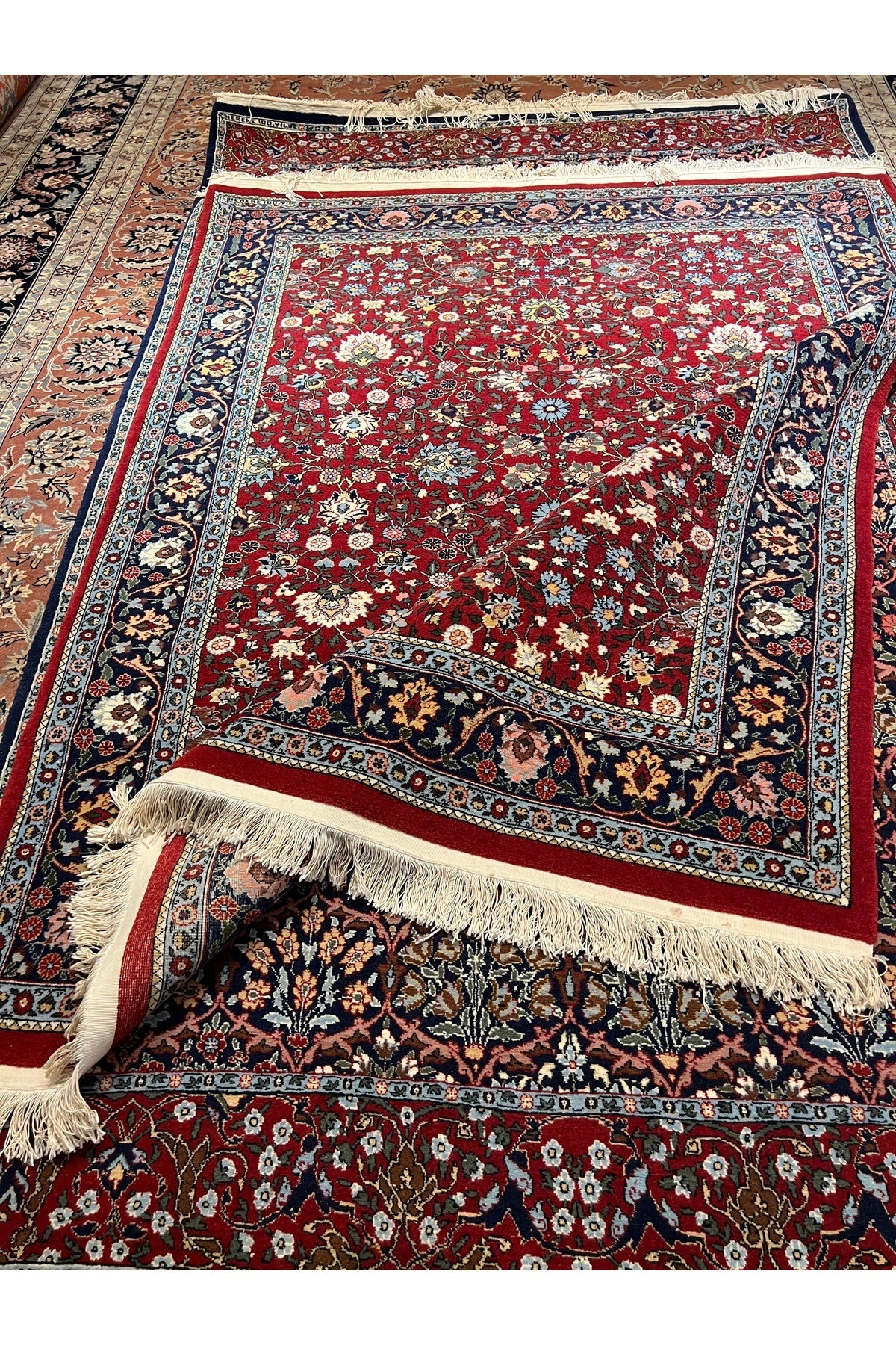 RD RAMAZAN DAG Hand Rug Art Hand-Woven Sumerbank Hereke Rug Signed Seven Mountains Flower Design Size 190x150 - MALLTURK