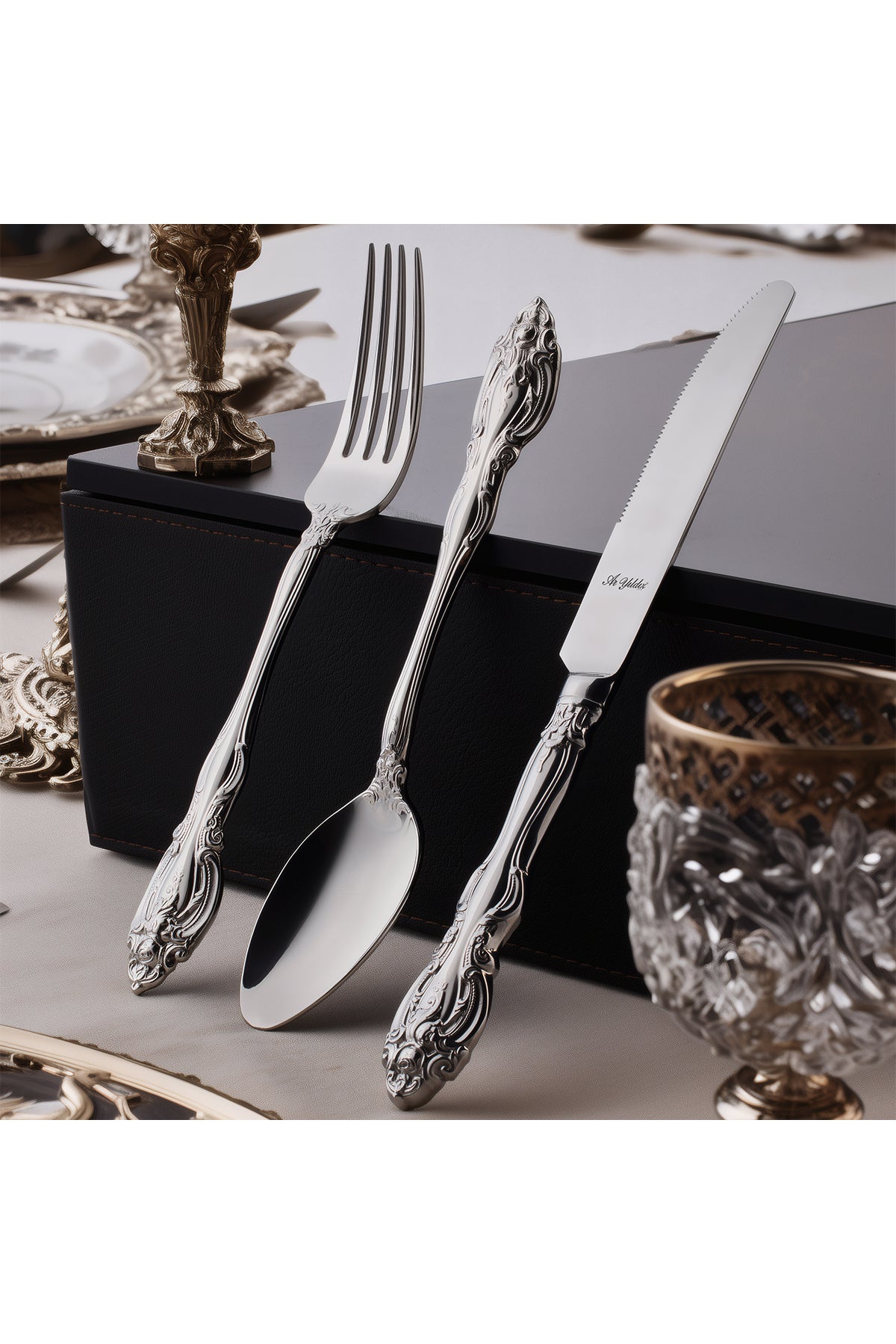Aryildiz court 84 Piece 12 Place Setting Flatware Set - MALLTURK