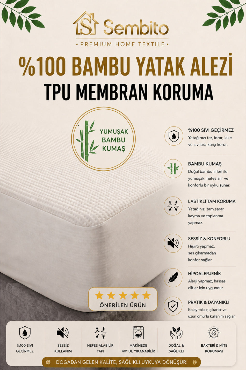 SEMBITO Bamboo Mattress Protector - MALLTURK