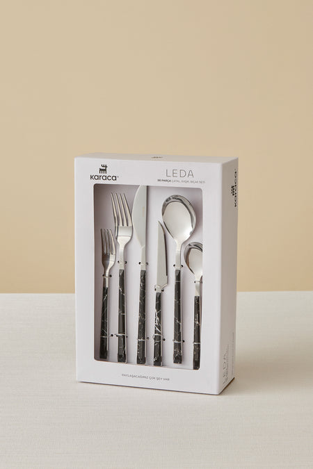 Karaca leda 36 Piece 6 Place Setting Flatware Set black - MALLTURK
