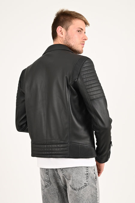 ALIN Echo Men's Genuine Leather Biker Leather Jacket Black - MALLTURK