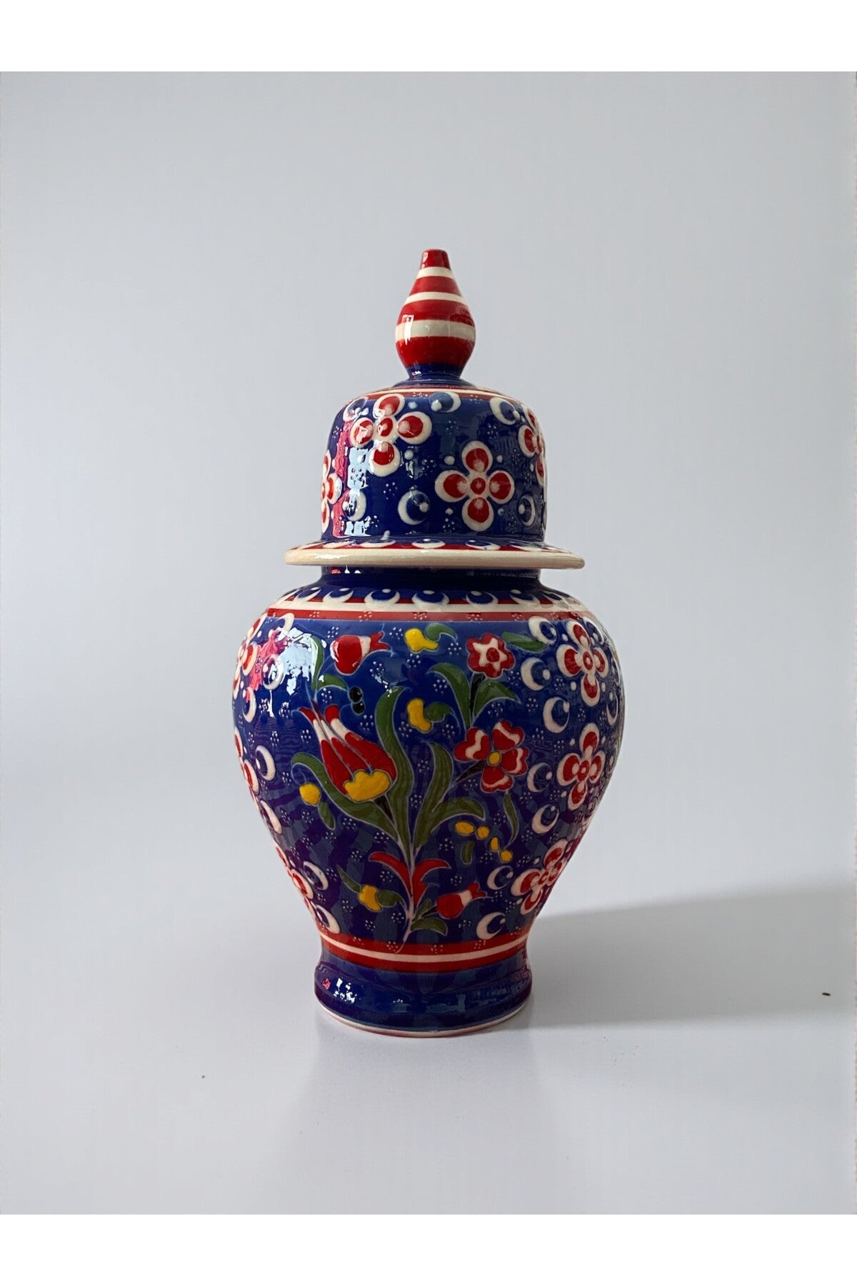 YOOS Handmade Wheelwork 25cm Kutahya Ceramic Shah Cube Ceramic Vase Navy Blue - MALLTURK