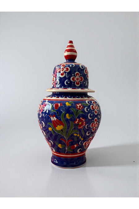 YOOS Handmade Wheelwork 25cm Kutahya Ceramic Shah Cube Ceramic Vase Navy Blue - MALLTURK