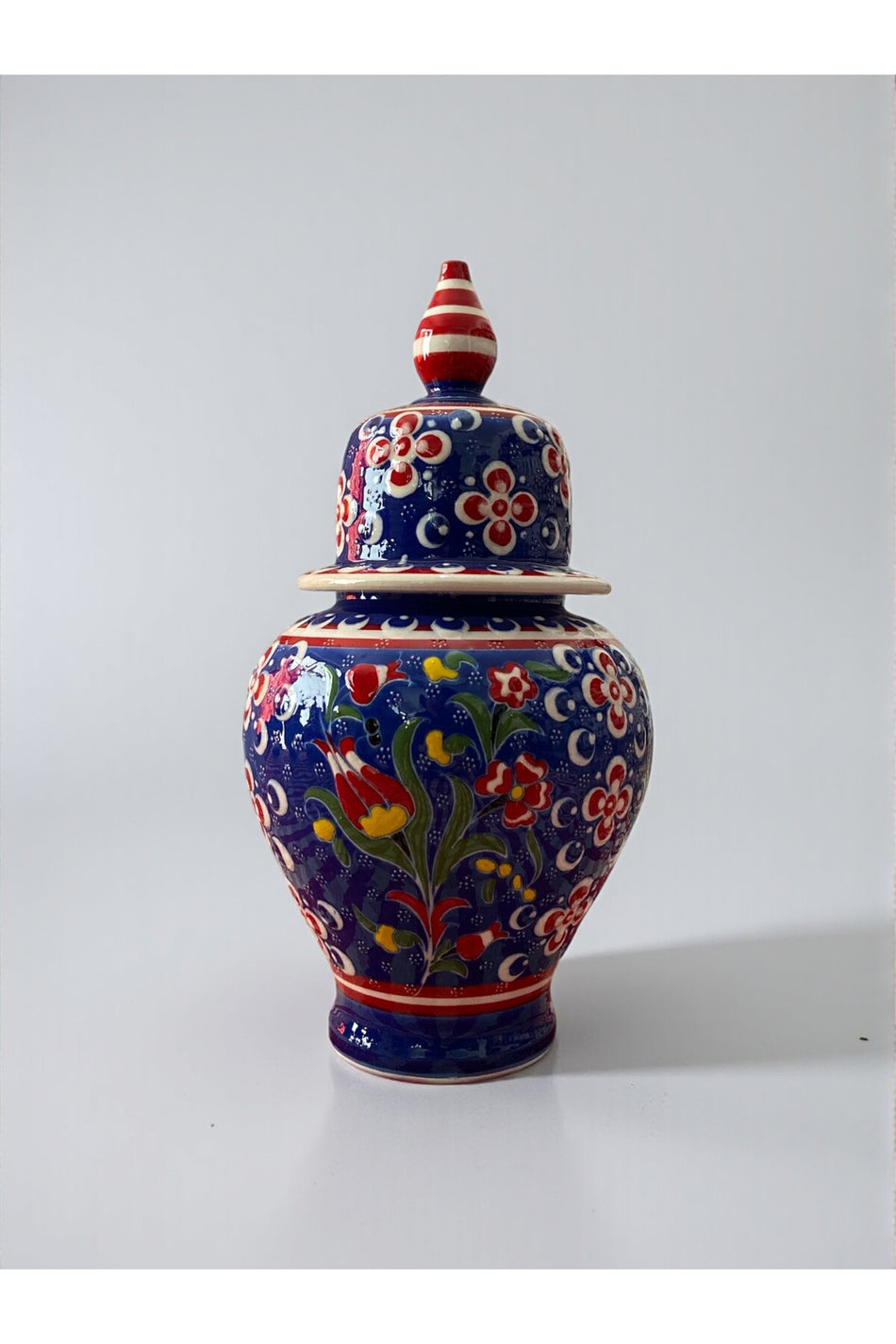 YOOS Handmade Wheelwork 25cm Kutahya Ceramic Shah Cube Ceramic Vase Navy Blue - MALLTURK