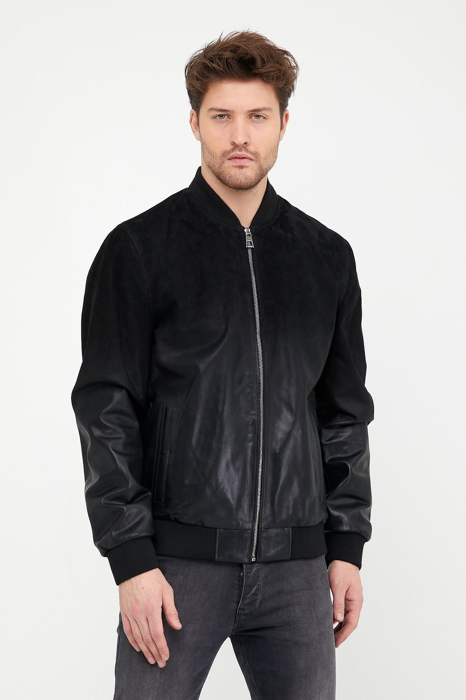 Chaqueta de ante negro con efecto degradado Leather Club