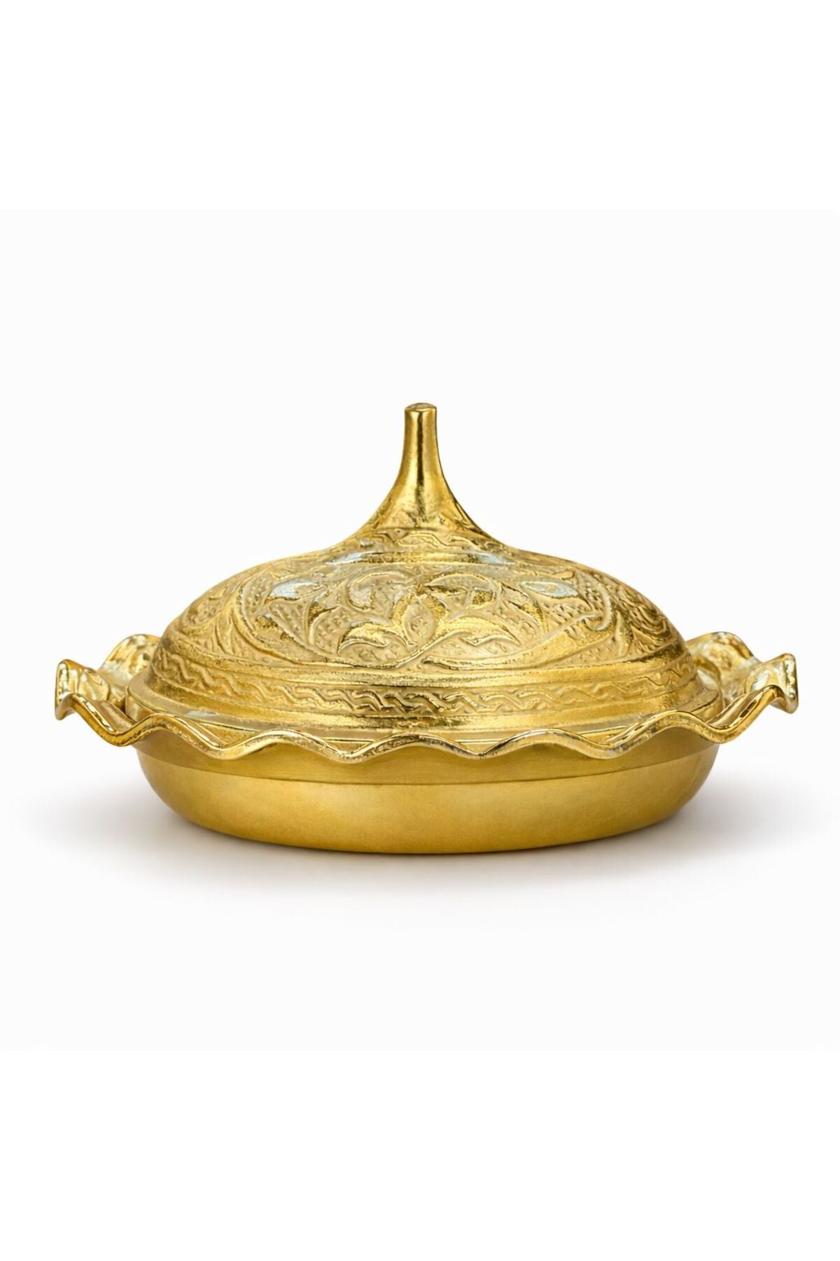 ERASLAN COPPER GIFT Gold Colored Engraved Mini Turkish Delight Serving Bowl - MALLTURK