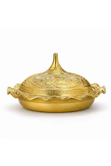 ERASLAN COPPER GIFT Gold Colored Engraved Mini Turkish Delight Serving Bowl - MALLTURK