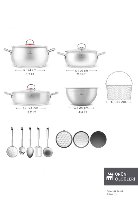 Emsan Karistir Pisir Sakla 18 Piece Karistirma Kabi ve Servis Gerecli Cookware Set