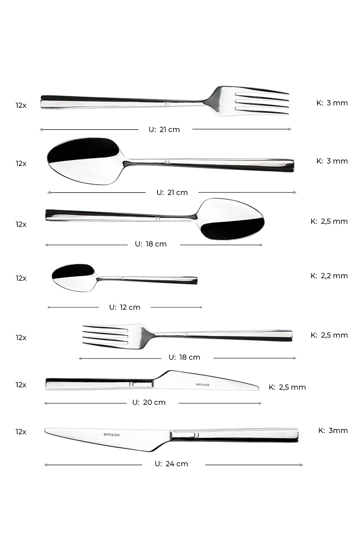 Emsan premium penta platin 84 Piece 12 Place Setting Flatware Set luks Boxed - MALLTURK