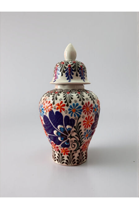 YOOS Handmade Embossed and Lace Work 25cm Carnation Motif White Shah Cube Ceramic Vase - MALLTURK
