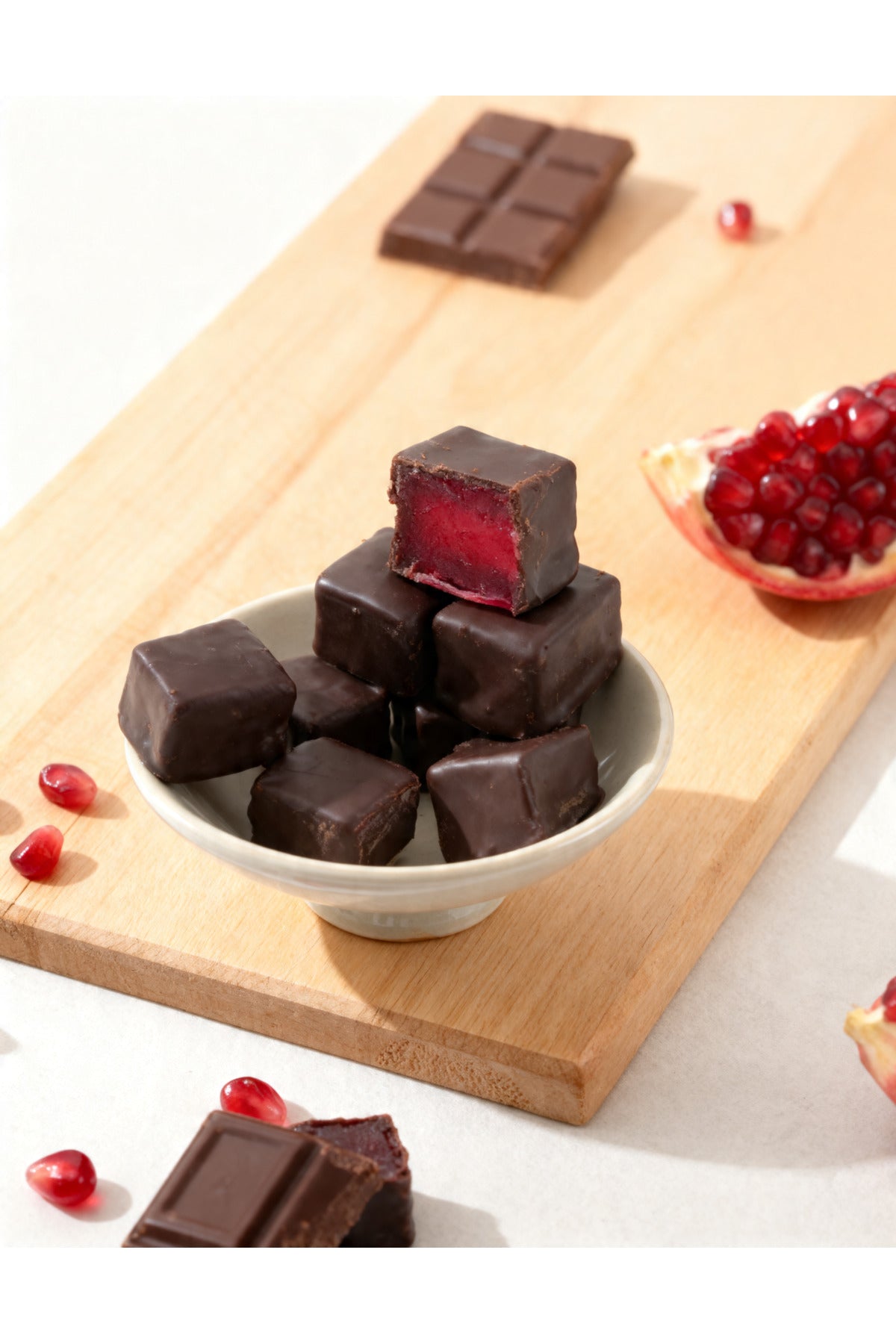 Leblebi Carsisi Pomegranate Flavored Flavored Chocolate Coated Cube Turkish Delight 250 g