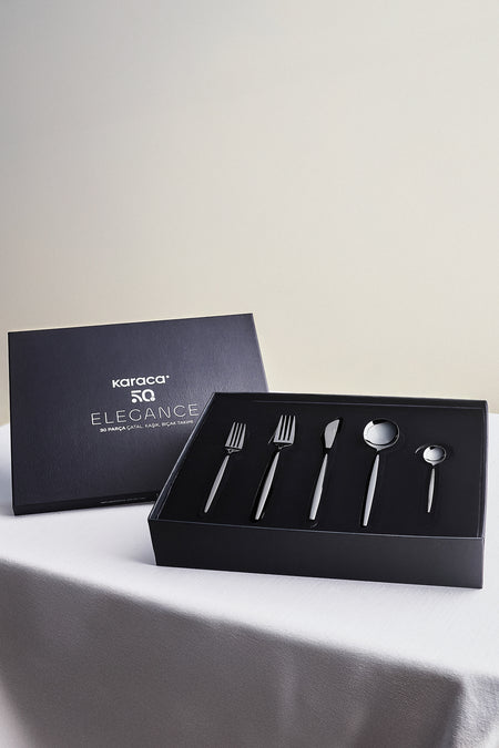 Karaca orion black 30 Piece 6 Place Setting Flatware Set - MALLTURK