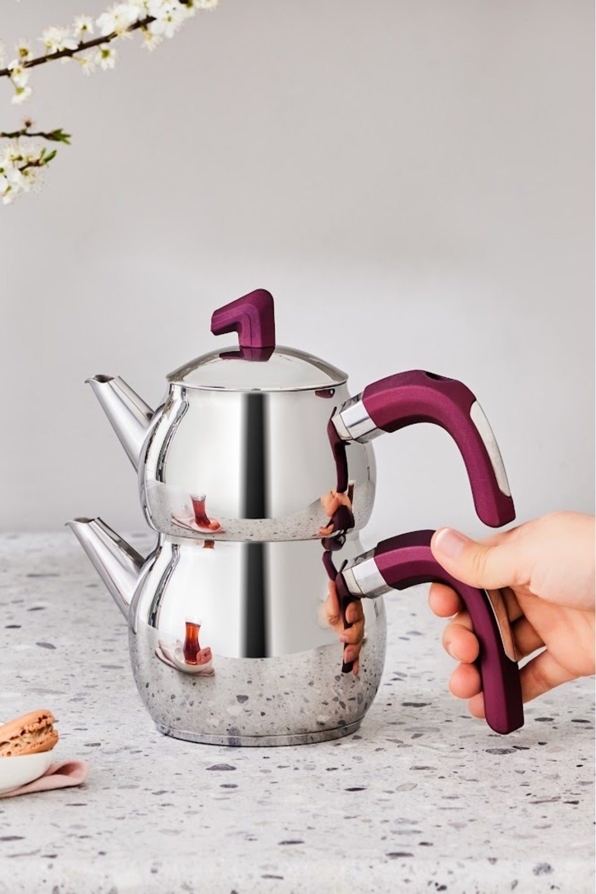 Karaca Viola induction Base Midi Teapot Set, Plum - MALLTURK