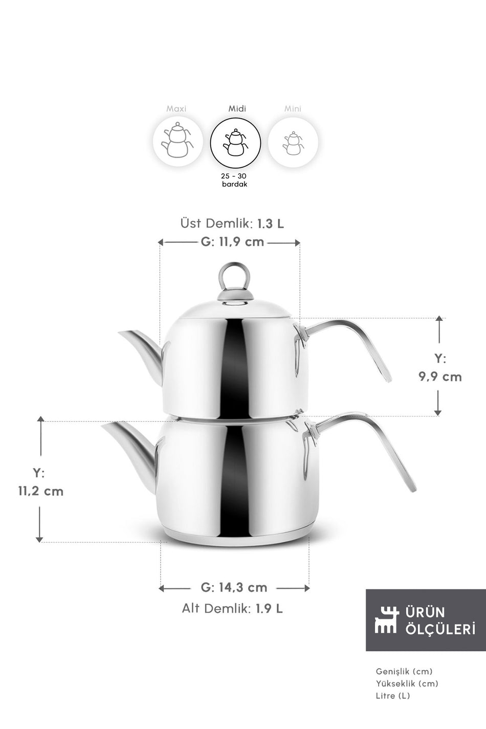 Karaca Urban induction Base Stainless Steel Midi Size Teapot Set - MALLTURK