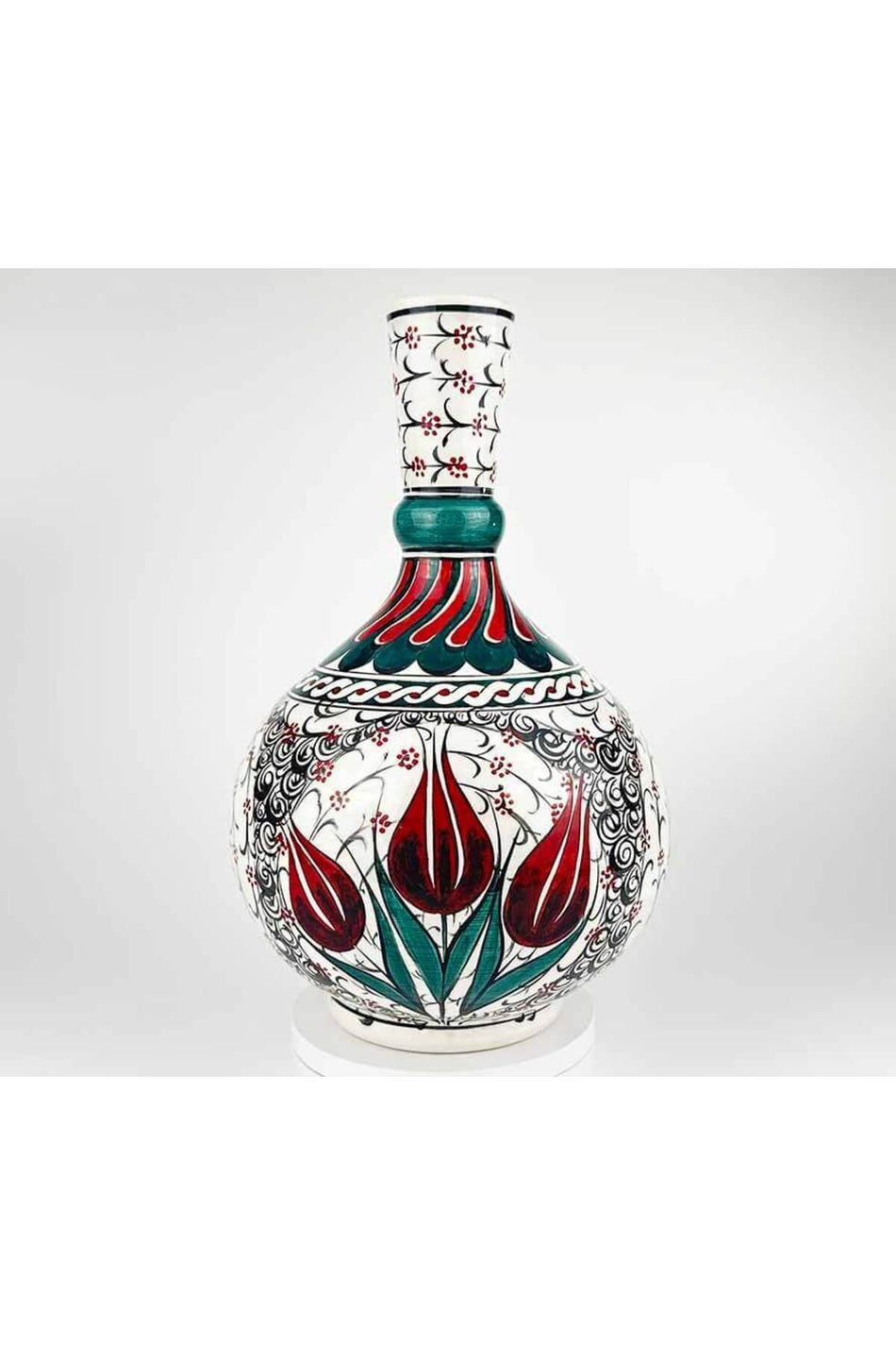 Cini Evi Diplomatic Gift Burgundy Tulip Motif Iznik Ceramic Vase 30 cm - MALLTURK